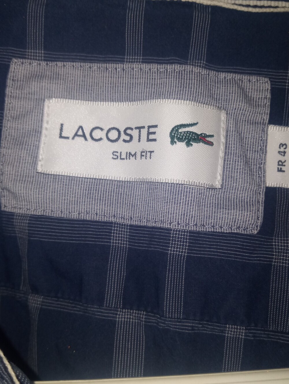 Lacoste Navy Plaid Shirt with Embroidered Crocodile